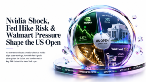 AI momentum faces a reality check as Nvidia weakens post-earnings, Fed hike signals lift the dollar, and PMI data takes center stage.