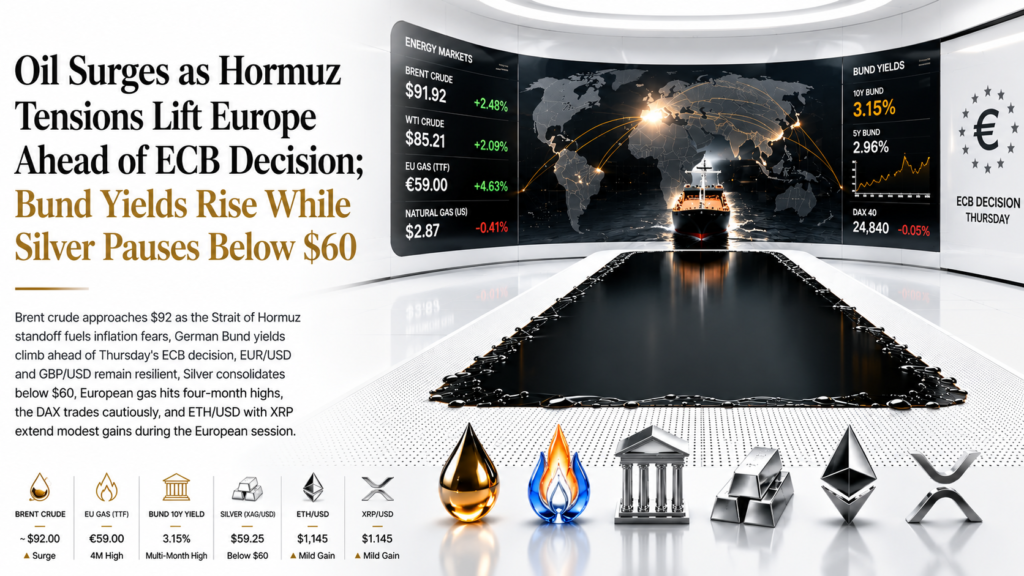 Oil Surges as Hormuz Standoff Deepens Ahead of Thursday’s ECB Decision, Bund Yields Climb, Silver Stalls at $60, Sterling Softens Under New PM Burnham | European Session – Technical Analysis | 22 July 2026