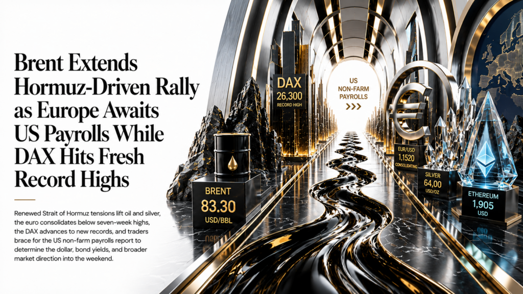 Brent Extends Its Hormuz-Driven Surge as the DAX Presses Record Highs and Europe Braces for US Payrolls | Technical Analysis – European Session | 07-08-2026