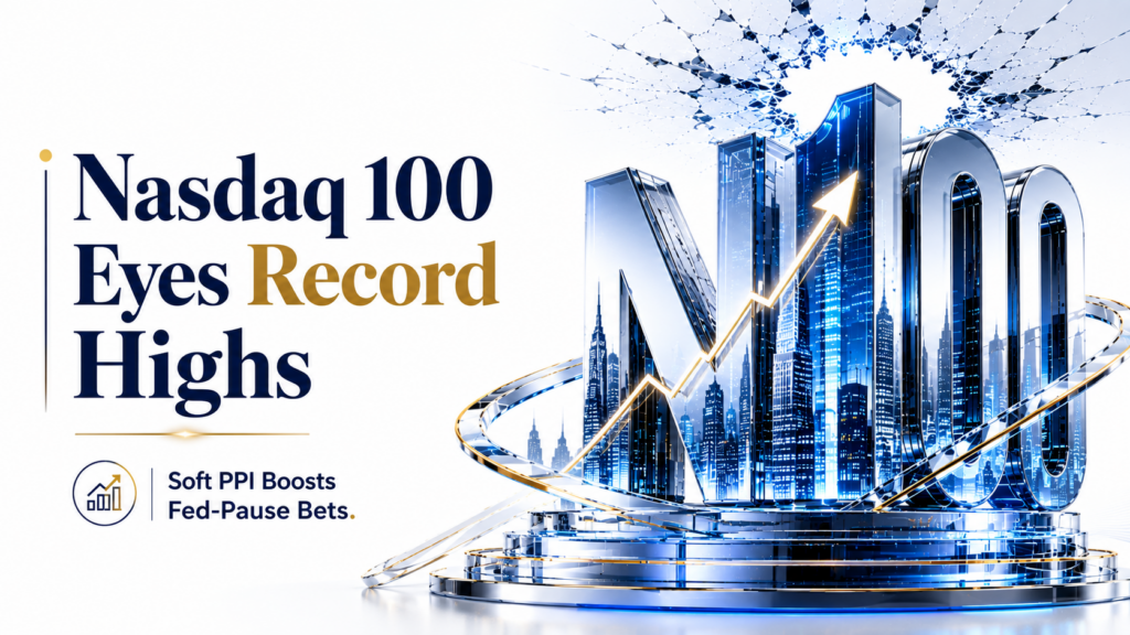 Nasdaq 100 Pushes Toward Record Highs as Cooler US PPI Trims Fed Bets, While Brent Slides Near $88, Gold Retreats and the Dollar Holds a Safe-Haven Bid | Technical Analysis – US Session | 13 August 2026